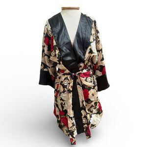 Vintage 90s Baroque Rose Lingerie Set Chemise & Kimono Robe Small